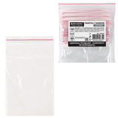 Пакеты ZIP LOCK &laquo;зиплок&raquo; ПРОЧНЫЕ, комплект 100 шт., 80&times;120 мм, ПВД, 60 мкм., BRAUBERG, 703076