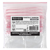 Пакеты ZIP LOCK "зиплок" ПРОЧНЫЕ, комплект 100 шт., 80х120 мм, ПВД, 60 мкм., BRAUBERG, 703076