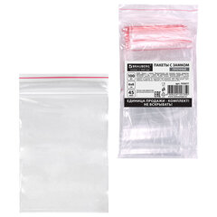 Пакеты ZIP LOCK &laquo;зиплок&raquo; ПРОЧНЫЕ, комплект 100 шт., 60&times;80 мм, ПВД, 45 мкм., BRAUBERG, 703077