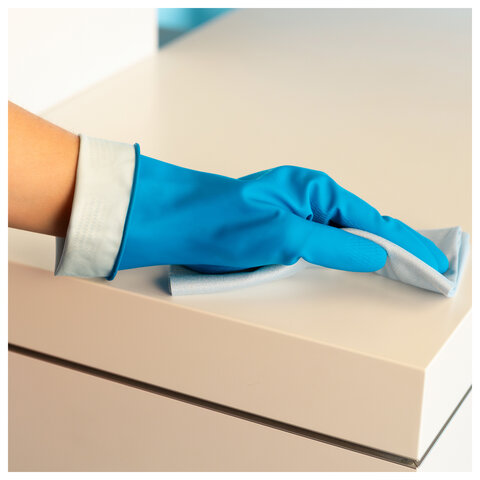 Перчатки VILEDA PROFESSIONAL многоцелевые латексные, МНОГОРАЗОВЫЕ, х/б напыление, ПРОЧНЫЕ, S (малый), синий, 174350 - фото 4