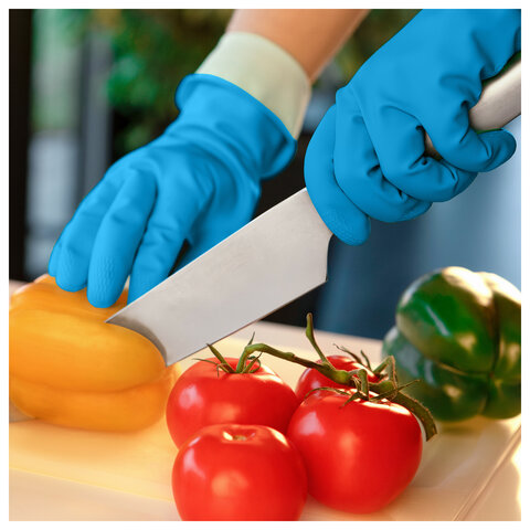 Перчатки VILEDA PROFESSIONAL многоцелевые латексные, МНОГОРАЗОВЫЕ, х/б напыление, ПРОЧНЫЕ, S (малый), синий, 174350 - фото 5