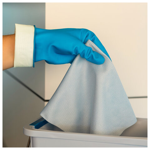 Перчатки VILEDA PROFESSIONAL многоцелевые латексные, МНОГОРАЗОВЫЕ, х/б напыление, ПРОЧНЫЕ, S (малый), синий, 174350 - фото 3