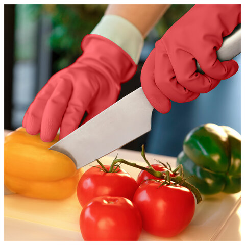 Перчатки VILEDA PROFESSIONAL многоцелевые латексные, МНОГОРАЗОВЫЕ, х/б напыление, ПРОЧНЫЕ, S (малый), красный, 174341 - фото 7