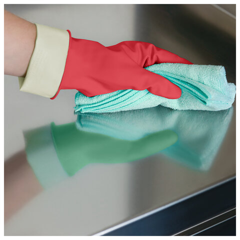 Перчатки VILEDA PROFESSIONAL многоцелевые латексные, МНОГОРАЗОВЫЕ, х/б напыление, ПРОЧНЫЕ, L (большой), красный, 174345 - фото 2