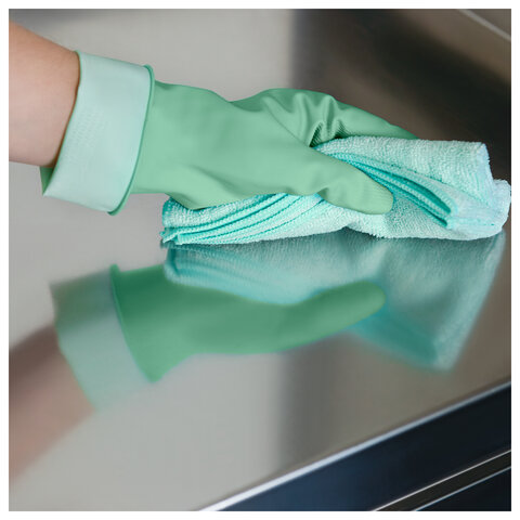 Перчатки VILEDA PROFESSIONAL многоцелевые латексные МНОГОРАЗОВЫЕ х/б напыление, ПРОЧНЫЕ, S (малый), зеленый, 174361 - фото 2