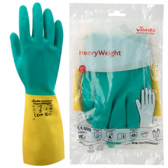 Перчатки VILEDA PROFESSIONAL латекс/<wbr/>неопрен, МНОГОРАЗОВЫЕ, х/<wbr/>б напыление, СВЕРХПРОЧНЫЕ, S (малый), зеленый/<wbr/>желтый, 174303