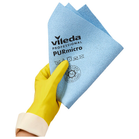 Салфетки VILEDA PROFESSIONAL "ПУРмикро Актив" КОМПЛЕКТ 5 шт., супервпитывание, микроволокно, синий, 38х35 см, 174046 - фото 2