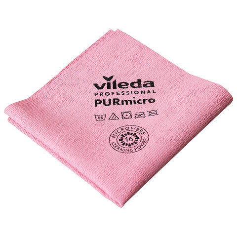 Салфетки VILEDA PROFESSIONAL "ПУРмикро Актив", КОМПЛЕКТ 5 шт., супервпитывание, микроволокно, красный, 38х35 см, 174048