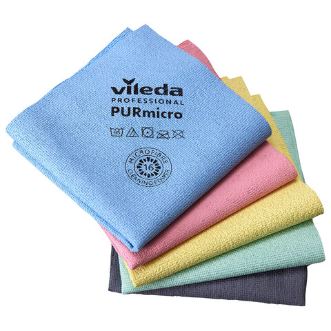 Салфетки VILEDA PROFESSIONAL "ПУРмикро Актив" КОМПЛЕКТ 5 шт., супервпитывание, микроволокно, желтый, 38х35 см, 174072 - фото 3