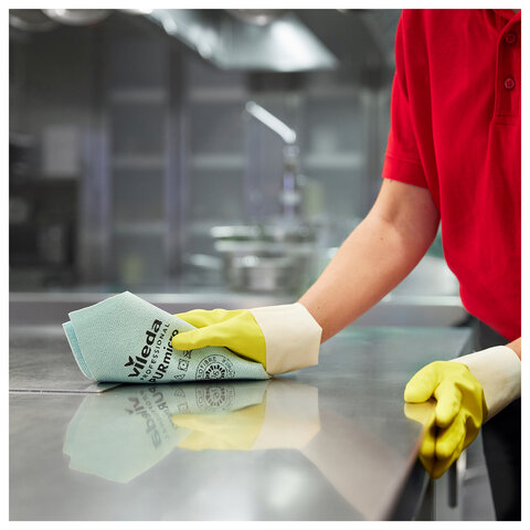 Салфетки VILEDA PROFESSIONAL "ПУРмикро Актив" КОМПЛЕКТ 5 шт., супервпитывание, микроволокно, зеленый, 38х35 см, 174070 - фото 2