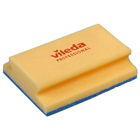 Губка VILEDA PROFESSIONAL профильная "Деликатная" 1 шт., желтая, СИНИЙ абразив, 16,5х13х5 см, 535895