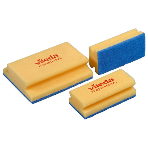 Губка VILEDA PROFESSIONAL профильная "Деликатная" 1 шт., желтая, СИНИЙ абразив, 16,5х13х5 см, 535895 - фото 4
