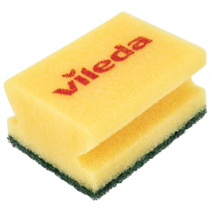 Губки VILEDA PROFESSIONAL профильные "Средняя жесткость" КОМПЛЕКТ 10 шт., желтые, ЗЕЛЕНЫЙ абразив, 9,5х7х4,5 см, 125604