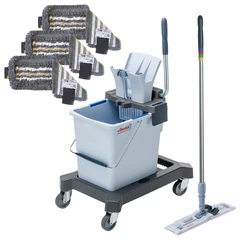 Тележка уборочная VILEDA &laquo;УльтраСпидПро&raquo; КОМПЛЕКТ с ЧЕРЕНКОМ 150 см, ведро 25 л, база, отжим, ШВАБРА + 3 МОПа, 166378