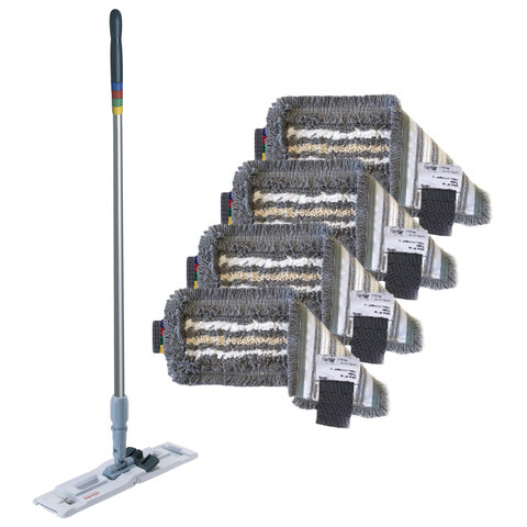 Швабра VILEDA PROFESSIONAL "УльтраСпид Про" КОМПЛЕКТ: держатель-флаундер 40 см, черенок 150 см + 4 МОПа, 166391