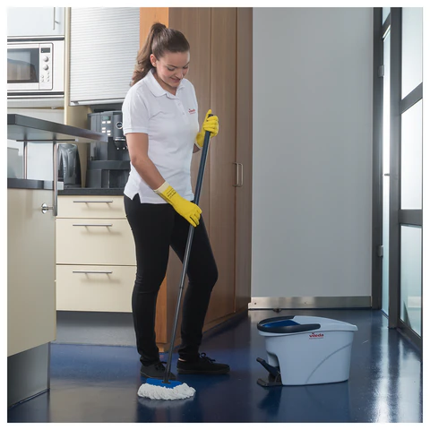 Швабра с отжимом и ведром 10л VILEDA PROFESSIONAL "УльтраСПИН Мини", отжим с педалью, насадка, синий 158010 - фото 2