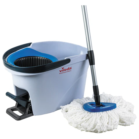 Швабра с отжимом и ведром 10л VILEDA PROFESSIONAL "УльтраСПИН Мини", отжим с педалью, насадка, синий 158010