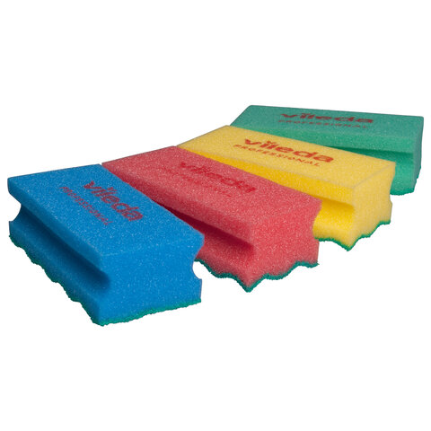 Губки VILEDA PROFESSIONAL профильные "ПурАктив" КОМПЛЕКТ 10 шт., БЕЗ ЦАРАПИН 14х6,3х4,5 см, красные, 123116 - фото 2