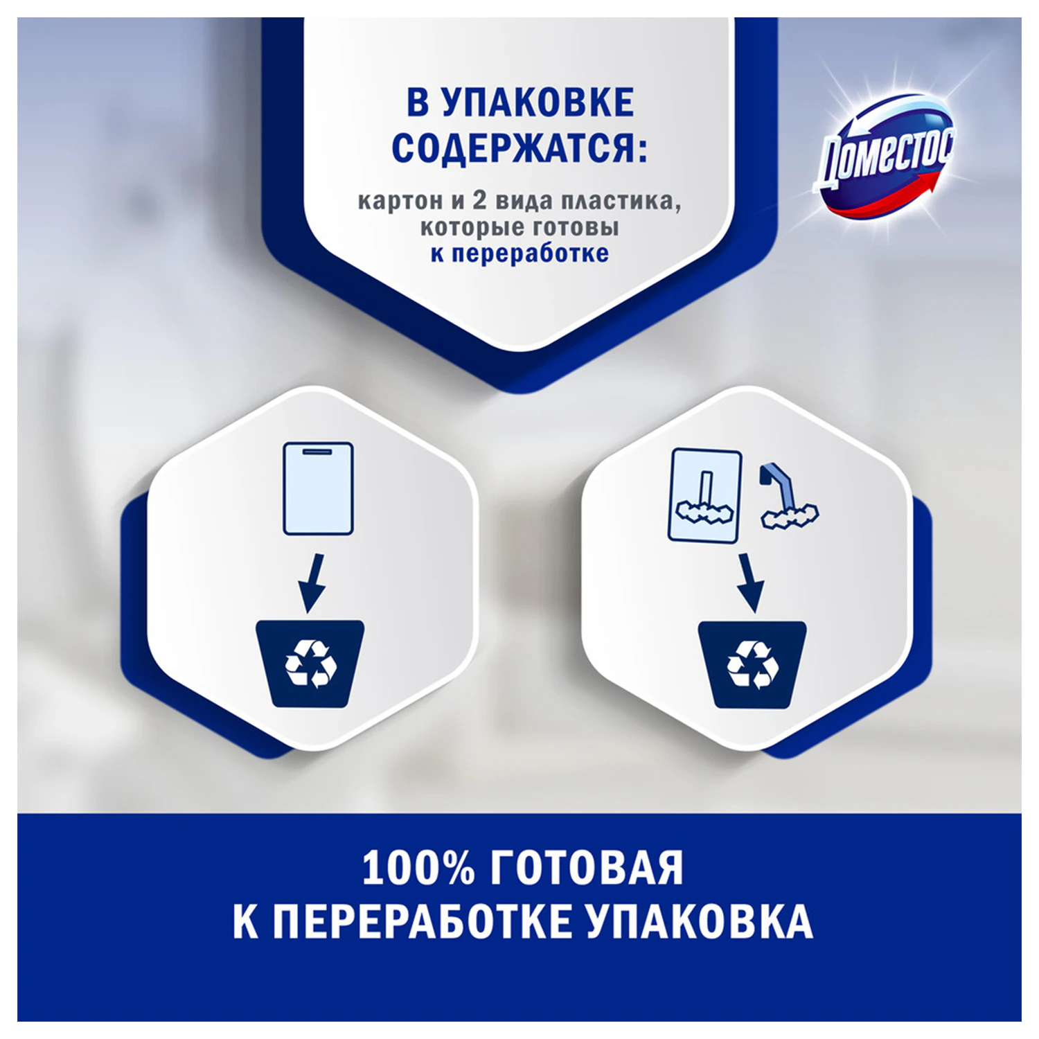 Блок туалетный подвесной твердый 2×55 г, ДОМЕСТОС Сила 5 в 1 «Ледяная магнолия» — фото 3