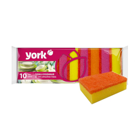 Губки для посуды 9х6,5х2,9см, КОМПЛЕКТ 10шт, Джамбо, поролон с абразивным слоем, YORK, 030030