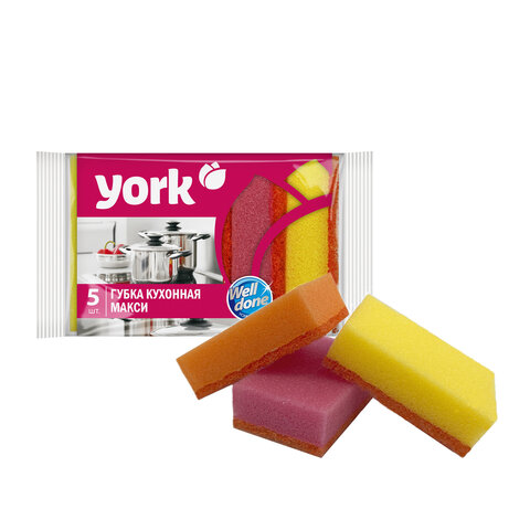 Губки для посуды 10х7х2,9см, КОМПЛЕКТ 5шт, Макси, поролон с абразивным слоем, YORK, 0, 30040 - фото 2