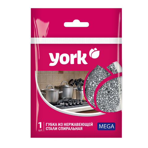 Губка (мочалка) металлическая, спиральная, 40г, МЕГА, для посуды, гриля, плиты, YORK,, 2030 - фото 2