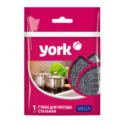 Губка (мочалка) металлическая, 40г, МЕГА, для посуды, гриля, плиты, YORK, 003030 - фото 2