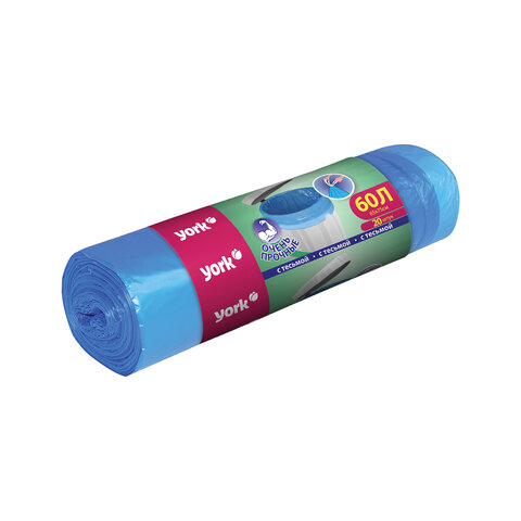 Мешки для мусора с завязками 60л, СУПЕРПЛОТНЫЕ, синие, в рулоне 20шт, ПНД, 18мкм, YOR, 902200