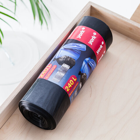 Мешки строительные для мусора 240л, ЭКСТРА ПРОЧНЫЕ, черные, в рулоне 10шт, ПВД, 60мкм, YORK, 090070 - фото 2