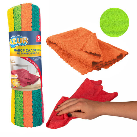 Салфетки из МИКРОФИБРЫ, 30х30см, КОМПЛЕКТ 5шт, 200г/м2, YORK AZUR, 026190 - фото 2