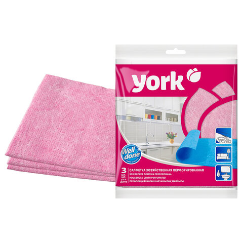 Салфетки ВИСКОЗА, перфорированные, 34х35см, КОМПЛЕКТ 3шт, 110г/м2, ассорти, YORK, 020030