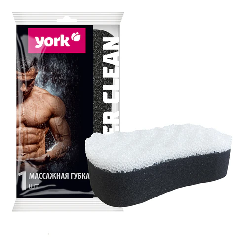 Губка для тела массажная, 16,4х9,3х5см, 18г/м3, европодвес, Black&White, YORK, 011080