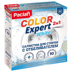 Салфетки-листы для стирки белых вещей, с отбеливателем, 10 шт., PACLAN "Color Expert White"