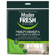Салфетка из МИКРОФИБРЫ для стекол и зеркал 30&times;30 см, зеленая, 280 г/<wbr/>м<sup>2</sup>, Master FRESH