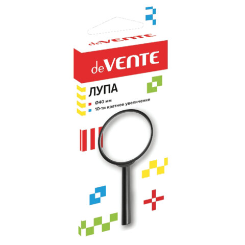 Лупа просмотровая deVENTE диаметр 40 мм, увеличение 10, пластиковая оправа, в картонной коробке, 00091038