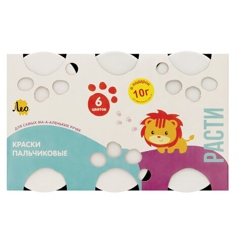 Краски пальчиковые для малышей от 1 года Лео "Расти", 6 цветов по 70 мл, LFINP-006
