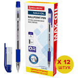 Ручка шариковая BRAUBERG "Max-Oil", синяя, ВЫГОДНАЯ УПАКОВКА, КОМПЛЕКТ 12 штук, линия письма 0,35 мм, 880011