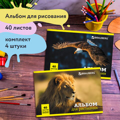 Альбомы для рисования ДЭК А4, 40 л., КОМПЛЕКТ 4 шт., скоба, обложка картон, BRAUBERG, 200&times;283 мм, &laquo;Дикие&raquo; (2 вида), 880039
