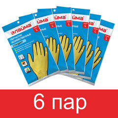 Перчатки латексные КОМПЛЕКТ 6 ПАР, размер L (большой), LAIMA МНОГОРАЗОВЫЕ, х/<wbr/>б напыление, 880077