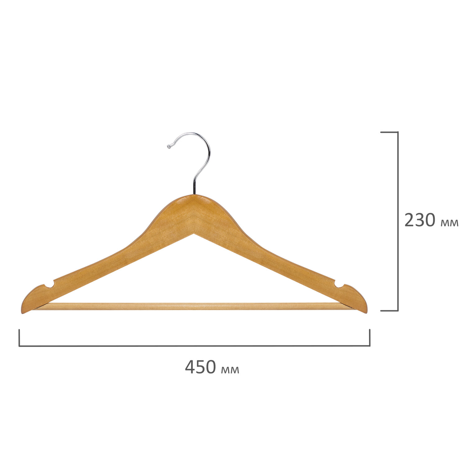 Вешалка-плечики КОМПЛЕКТ 5 шт., деревянные, перекладина, цвет сосна, 48-50, BRABIX "Стандарт", 880296