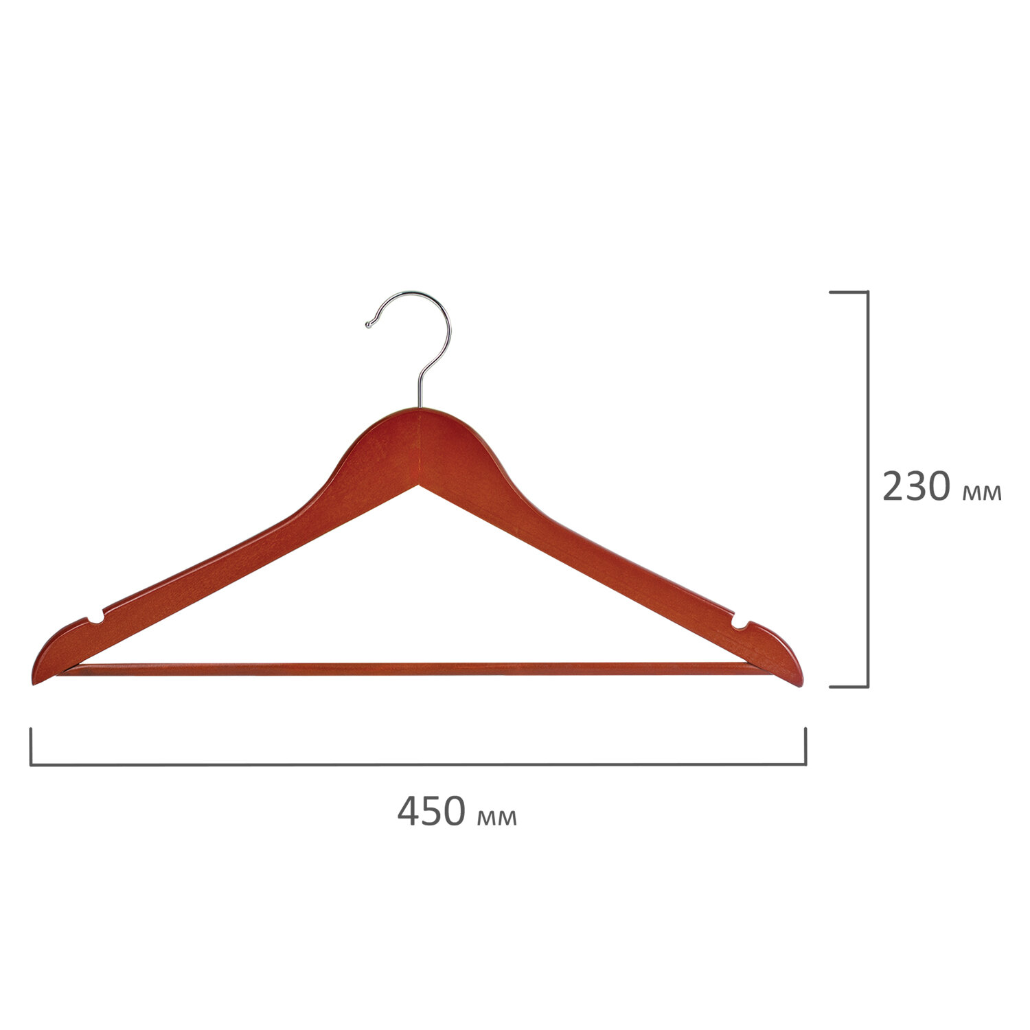 Вешалка-плечики КОМПЛЕКТ 5 шт., деревянные, перекладина, цвет вишня, 48-50, BRABIX "Стандарт", 880298