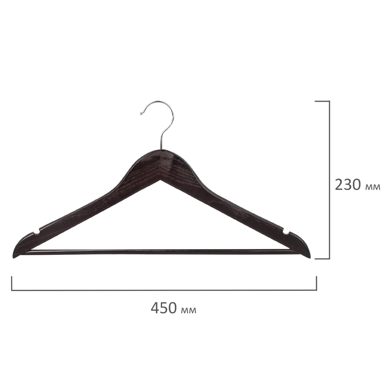 Вешалка-плечики КОМПЛЕКТ 5 шт., деревянные, перекладина, цвет шоколад, 48-50, BRABIX "Стандарт", 880299