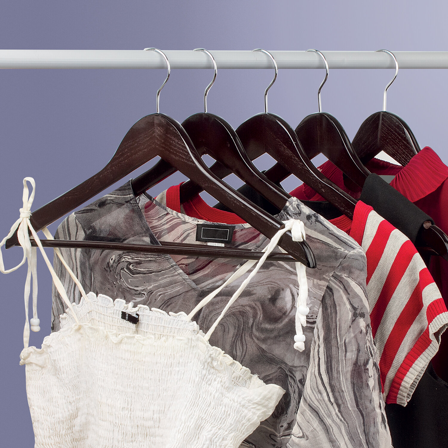 Вешалка-плечики КОМПЛЕКТ 5 шт., деревянные, перекладина, цвет шоколад, 48-50, BRABIX "Стандарт", 880299