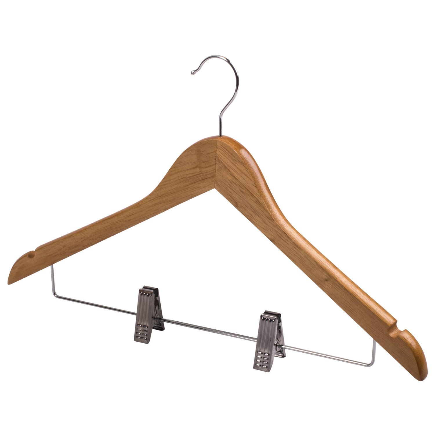 Вешалка-плечики КОМПЛЕКТ 3 шт., деревянные, клипсы для брюк, цвет сосна, 48-50, BRABIX "Стандарт", 880301
