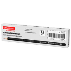 Карандаш чернографитный HB трехгранный BRAUBERG &laquo;Black&White&raquo;, ВЫГОДНЫЙ КОМПЛЕКТ 12 штук, 880426