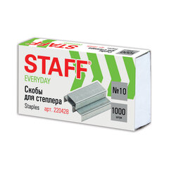 Скобы для степлера №10, КОМПЛЕКТ 10 пачек по 1000 штук, ВЫГОДНАЯ УПАКОВКА, STAFF, 880502