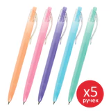 Ручка шариковая автоматическая BRAUBERG "PASTEL", синяя, КОМПЛЕКТ 5 штук, линия письма 0,35 мм, пакет, 881019