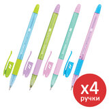 Ручка шариковая BRAUBERG "GLASSY PASTEL MIX", синяя, КОМПЛЕКТ 4 штуки, линия 0,35 мм, 881024