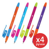 Ручка шариковая BRAUBERG "GLASSY MIX", синяя, КОМПЛЕКТ 4 штуки, линия 0,35 мм, 881025