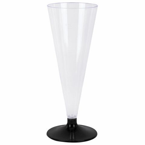 Бокал одноразовый 150 мл для шампанского КОМПЛЕКТ 6 штук, "Конус" черная низкая ножка, WELDAY, 881100